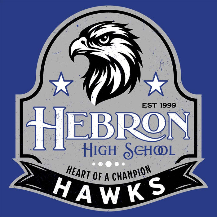 Close-up view of Hebron High School Hawks Royal Blue Premium Unisex T-shirt 219