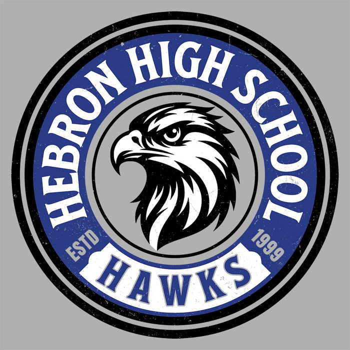 Close-up view of Hebron High School Hawks Unisex 3/4 sleeve Raglan T-shirt 220