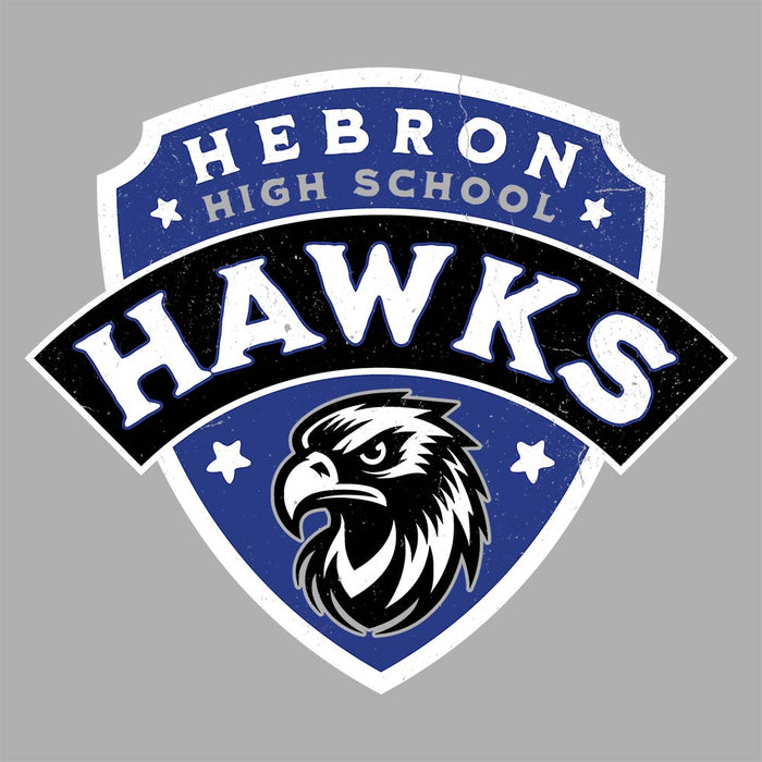 Close-up view of Hebron High School Hawks Unisex 3/4 sleeve Raglan T-shirt 221