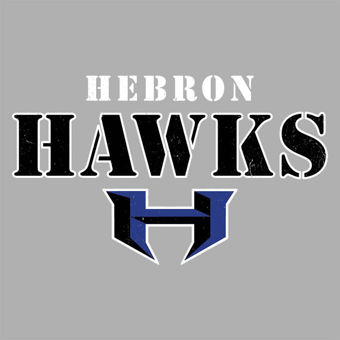 Close-up view of Hebron High School Hawks Unisex 3/4 sleeve Raglan T-shirt 222