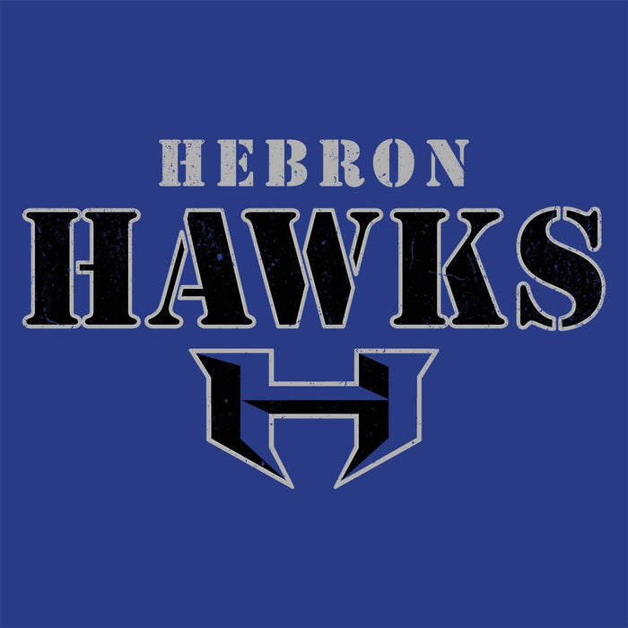 Close-up view of Hebron High School Hawks Royal Blue Premium Unisex T-shirt 222