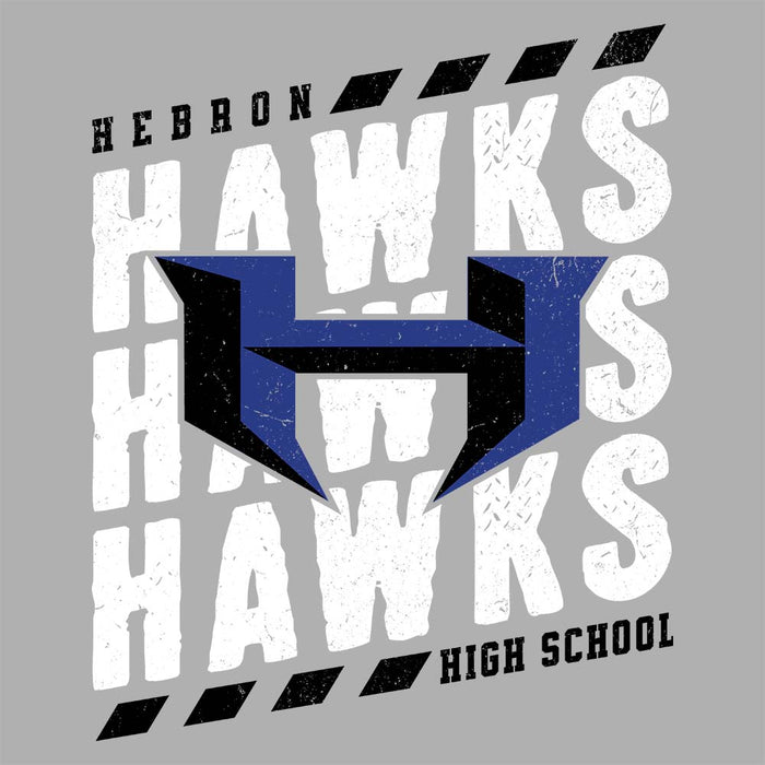 Close-up view of Hebron High School Hawks Unisex 3/4 sleeve Raglan T-shirt 223