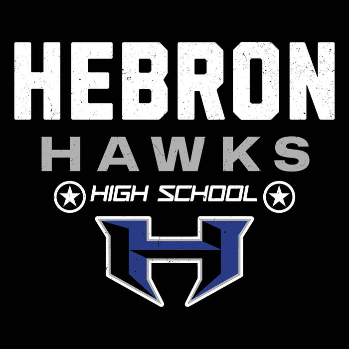 Close-up view of Hebron High School Hawks Unisex 3/4 sleeve Raglan T-shirt 003