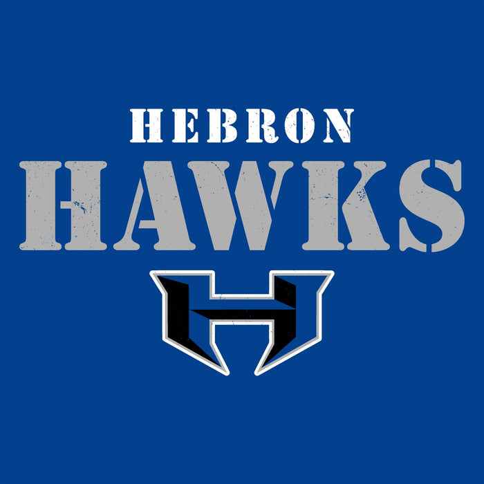 Close-up view of Hebron High School Hawks Royal Blue Classic Unisex T-shirt 017