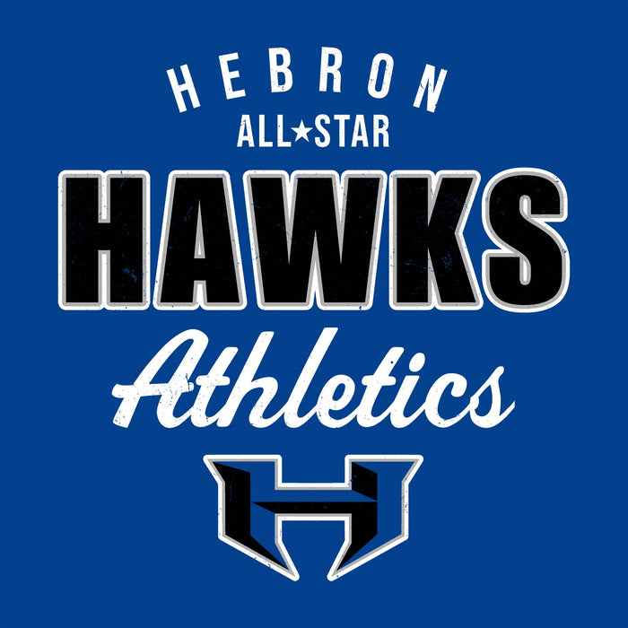 Close-up view of Hebron High School Hawks Royal Blue Classic Unisex T-shirt 034