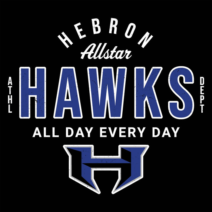 Close-up view of Hebron High School Hawks Unisex 3/4 sleeve Raglan T-shirt 040