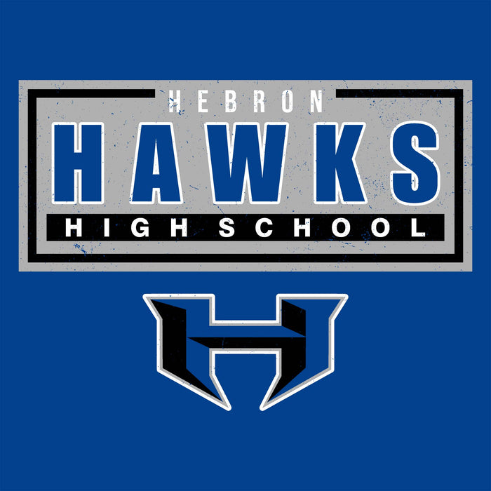 Close-up view of Hebron High School Hawks Royal Blue Classic Unisex T-shirt 049