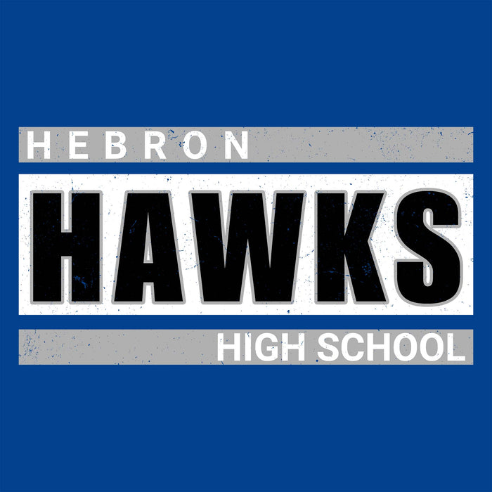 Close-up view of Hebron High School Hawks Royal Blue Classic Unisex T-shirt 098