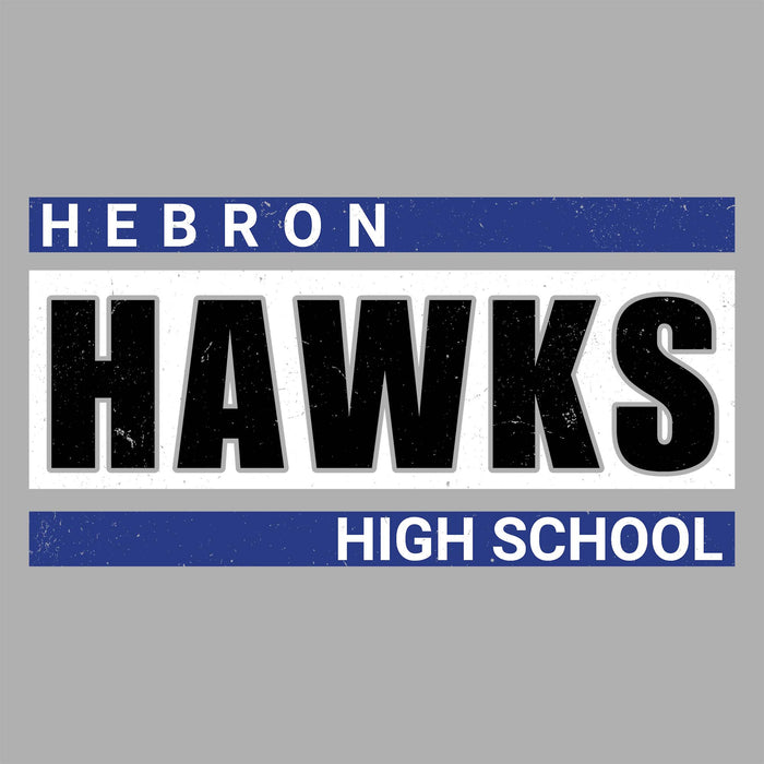 Close-up view of Hebron High School Hawks Unisex 3/4 sleeve Raglan T-shirt 098