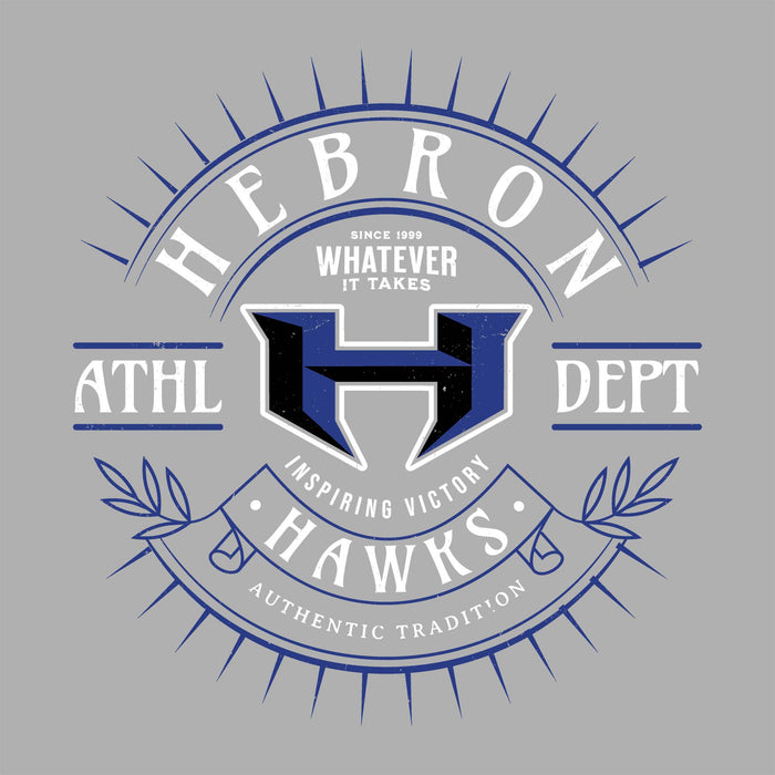 Close-up view of Hebron High School Hawks Unisex 3/4 sleeve Raglan T-shirt 201