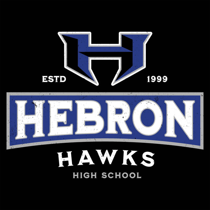 Close-up view of Hebron High School Hawks Unisex 3/4 sleeve Raglan T-shirt 202