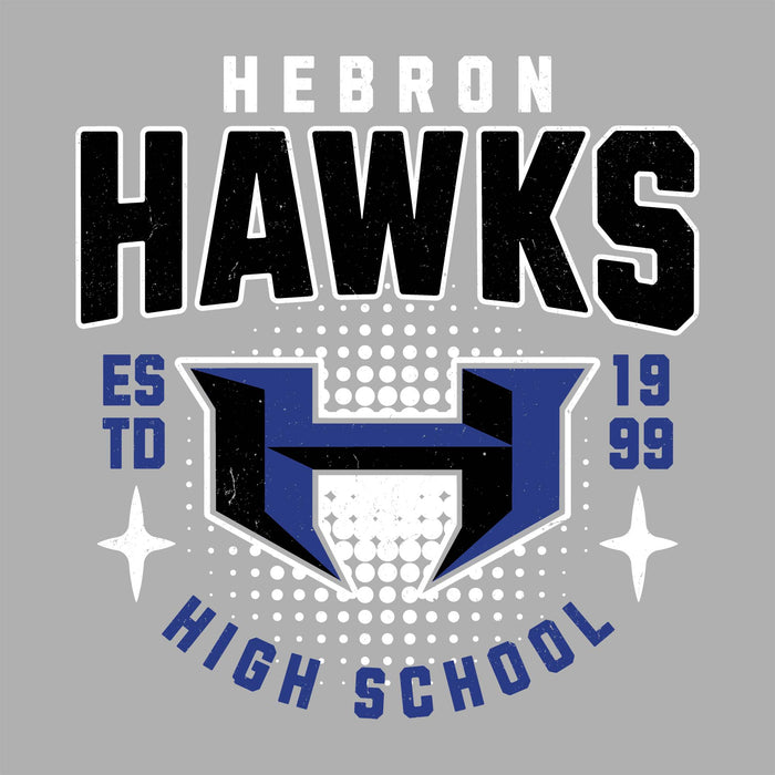 Close-up view of Hebron High School Hawks Unisex 3/4 sleeve Raglan T-shirt 204