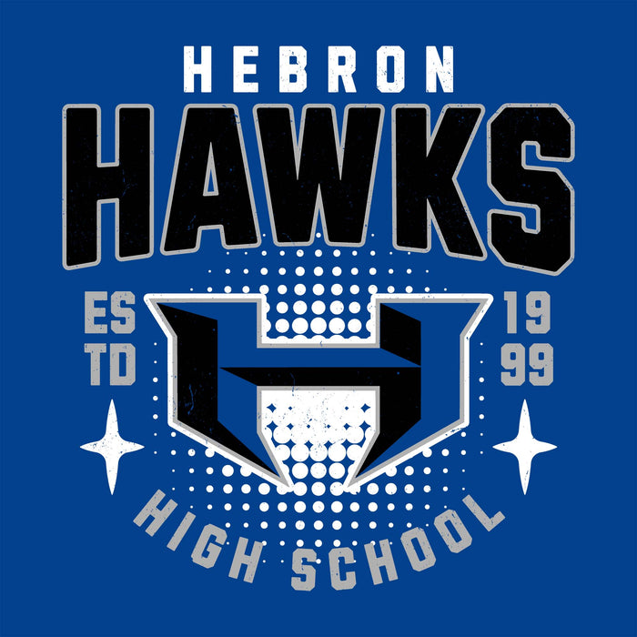 Close-up view of Hebron High School Hawks Royal Blue Classic Unisex T-shirt 204