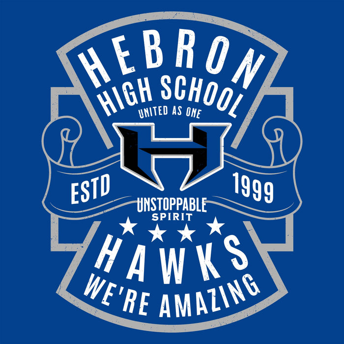 Close-up view of Hebron High School Hawks Royal Blue Classic Unisex T-shirt 207