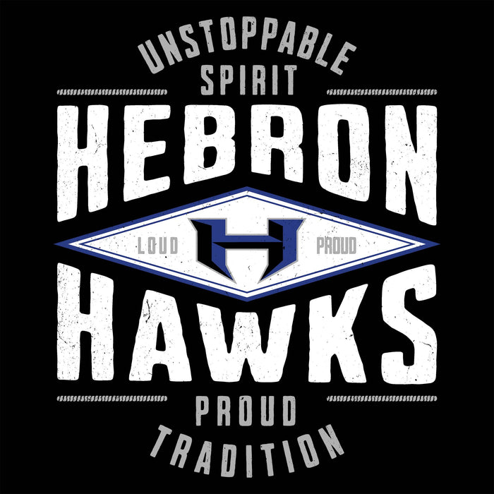 Close-up view of Hebron High School Hawks Unisex 3/4 sleeve Raglan T-shirt 210