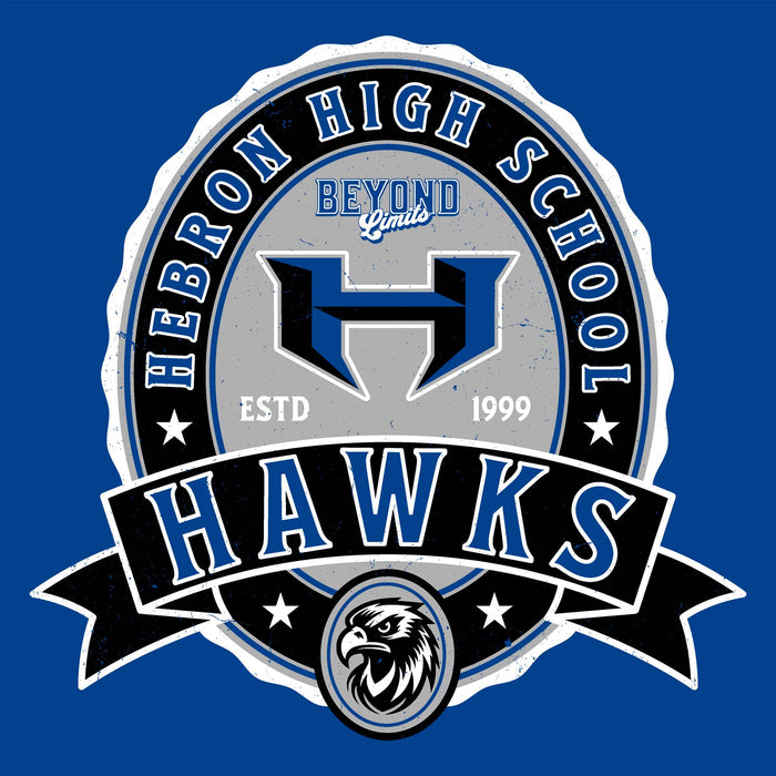 Close-up view of Hebron High School Hawks Royal Blue Classic Unisex T-shirt 212