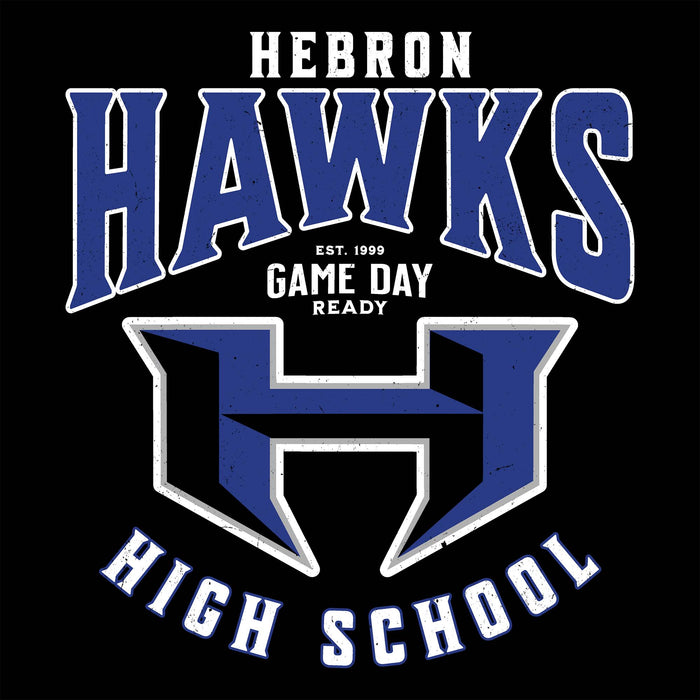 Close-up view of Hebron High School Hawks Unisex 3/4 sleeve Raglan T-shirt 213