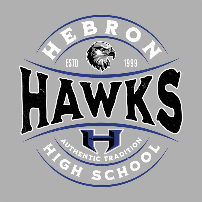 Close-up view of Hebron High School Hawks Unisex 3/4 sleeve Raglan T-shirt 218