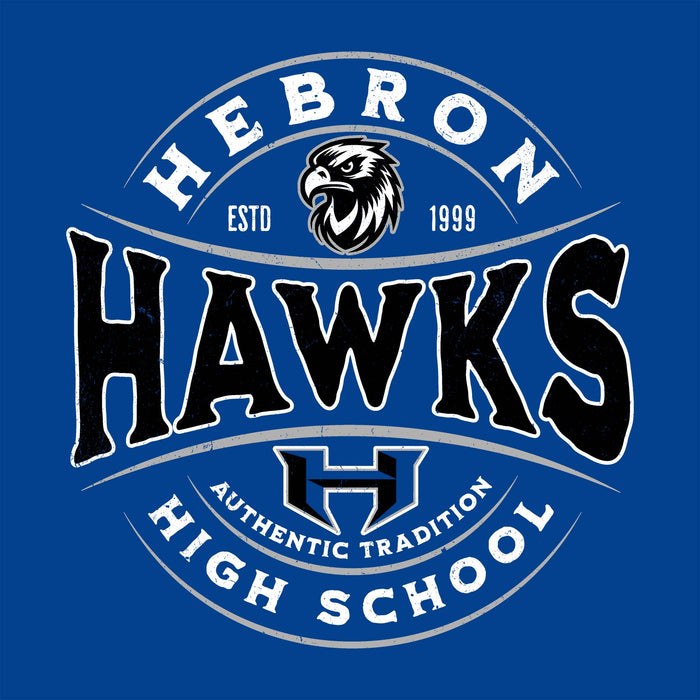 Close-up view of Hebron High School Hawks Royal Blue Classic Unisex T-shirt 218