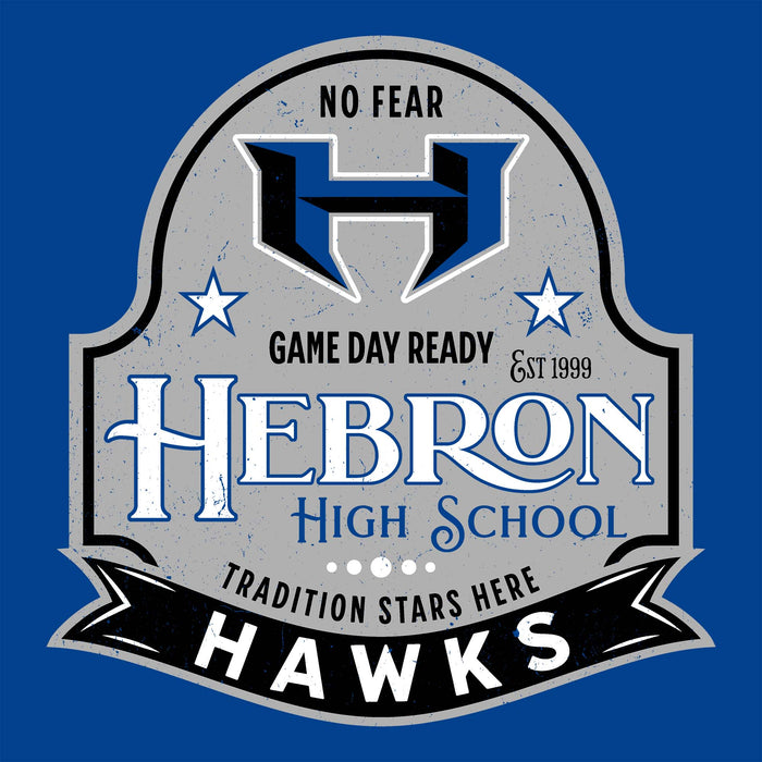 Close-up view of Hebron High School Hawks Royal Blue Classic Unisex T-shirt 219