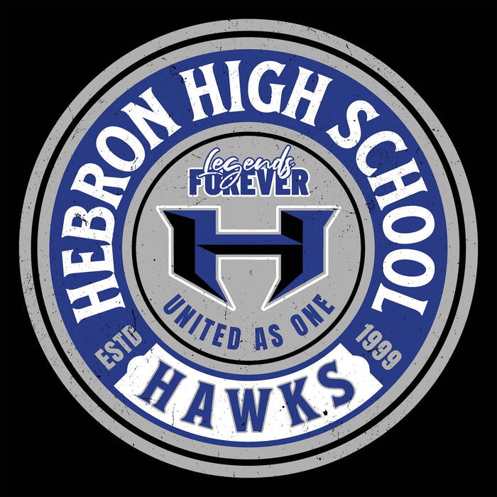 Close-up view of Hebron High School Hawks Unisex 3/4 sleeve Raglan T-shirt 220