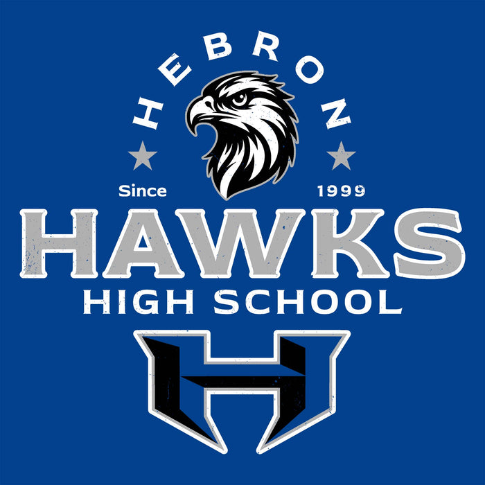 Close-up view of Hebron High School Hawks Royal Blue Classic Unisex T-shirt 222