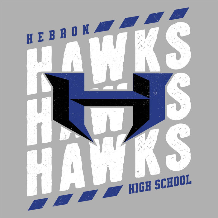 Close-up view of Hebron High School Hawks Unisex 3/4 sleeve Raglan T-shirt 223
