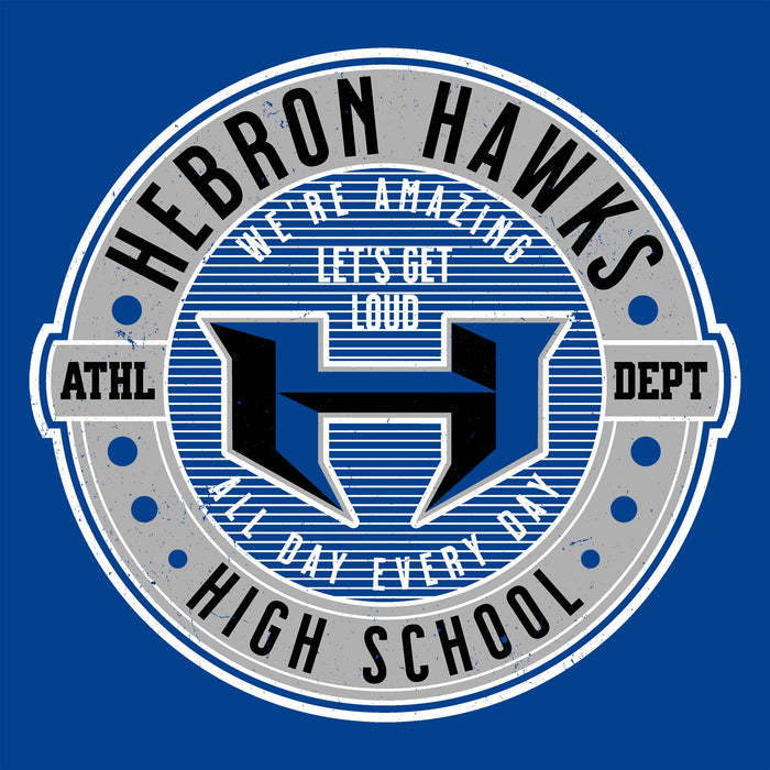 Close-up view of Hebron High School Hawks Royal Blue Classic Unisex T-shirt 224