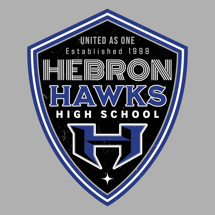 Close-up view of Hebron High School Hawks Unisex 3/4 sleeve Raglan T-shirt 225