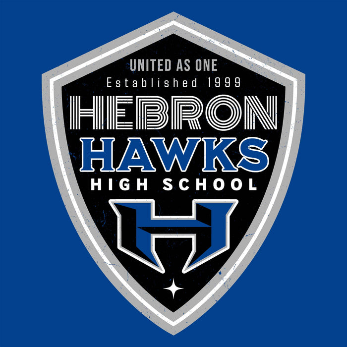 Close-up view of Hebron High School Hawks Royal Blue Classic Unisex T-shirt 225
