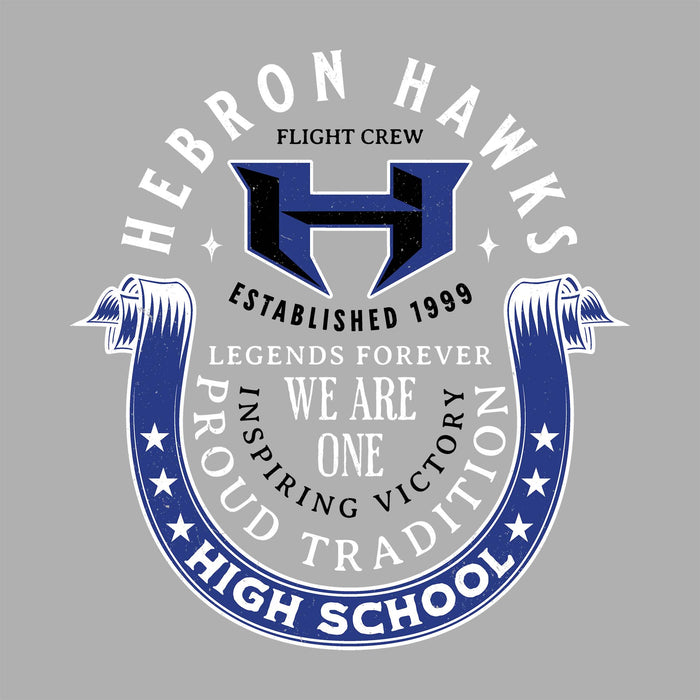 Close-up view of Hebron High School Hawks Unisex 3/4 sleeve Raglan T-shirt 229