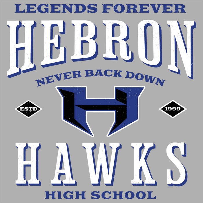 Close-up view of Hebron High School Hawks Unisex 3/4 sleeve Raglan T-shirt 230