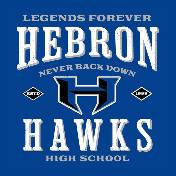 Close-up view of Hebron High School Hawks Royal Blue Classic Unisex T-shirt 230