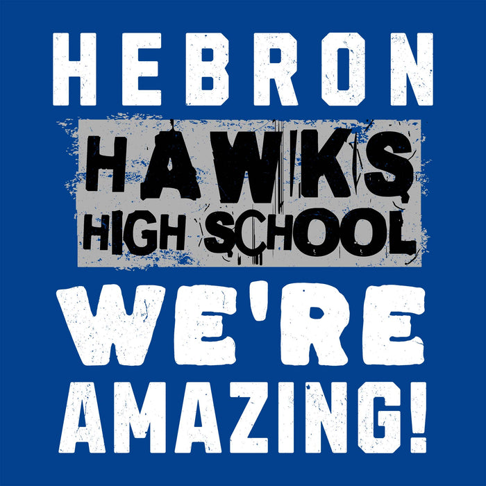 Close-up view of Hebron High School Hawks Royal Blue Classic Unisex T-shirt 231