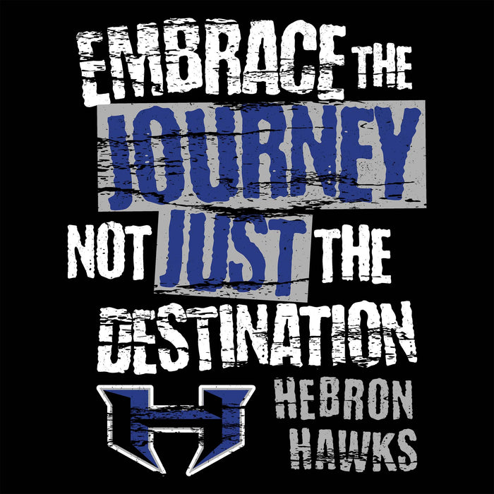 Close-up view of Hebron High School Hawks Unisex 3/4 sleeve Raglan T-shirt 232