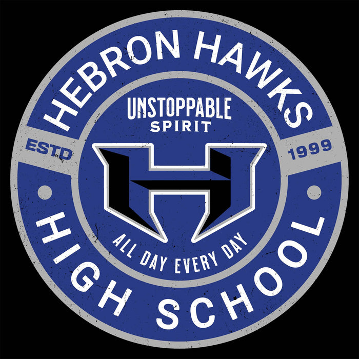 Close-up view of Hebron High School Hawks Unisex 3/4 sleeve Raglan T-shirt 239