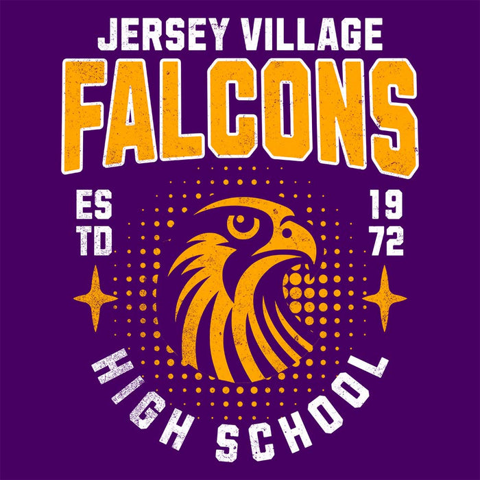 Close-up of Jersey Village High School Falcons Purple Classic Unisex T-shirt 203