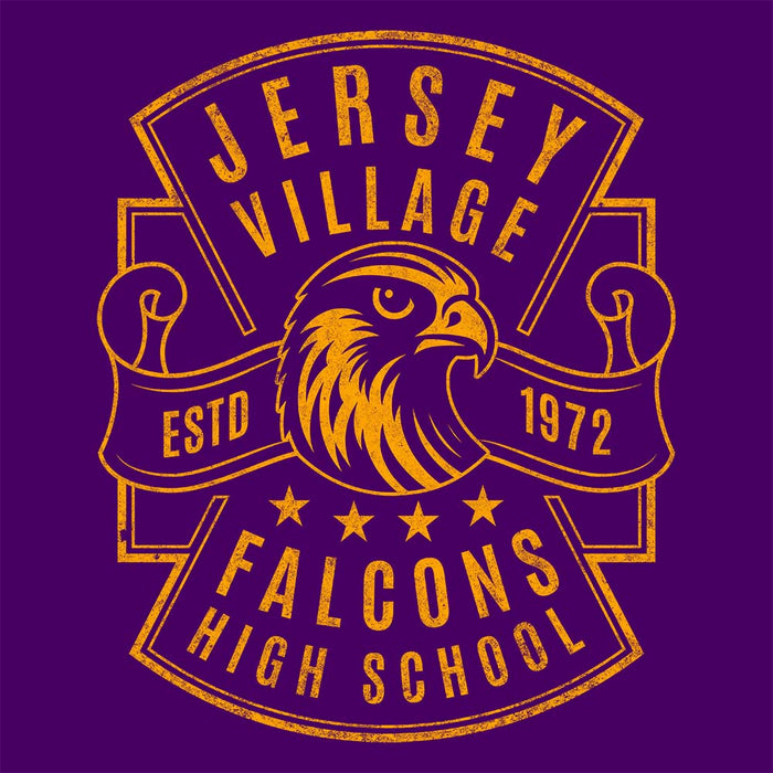 Close-up of Jersey Village High School Falcons Purple Classic Unisex T-shirt 208