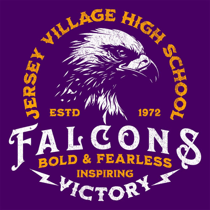 Close-up of Jersey Village High School Falcons Purple Classic Unisex T-shirt 209