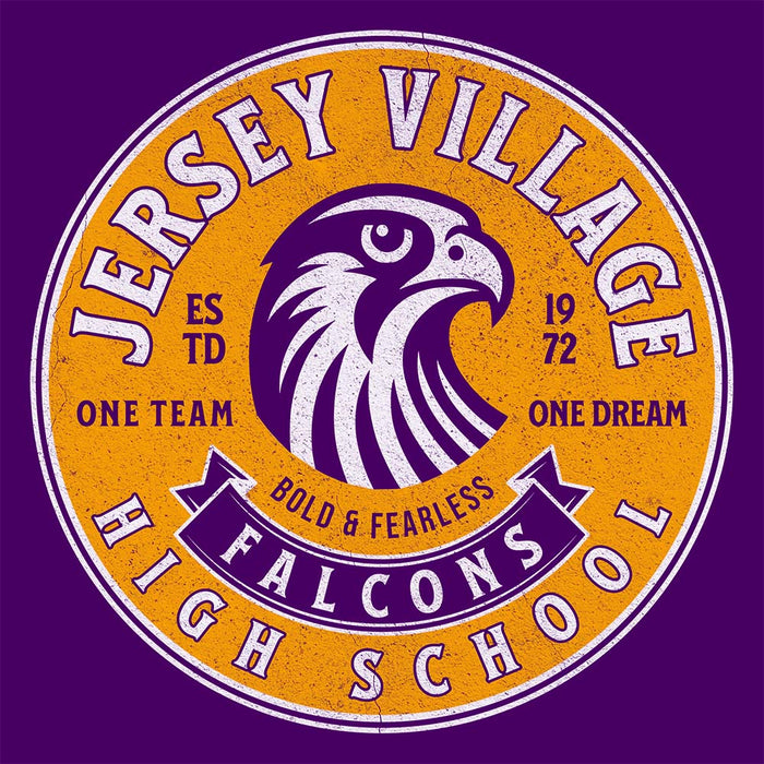 Close-up of Jersey Village High School Falcons Purple Classic Unisex T-shirt 210