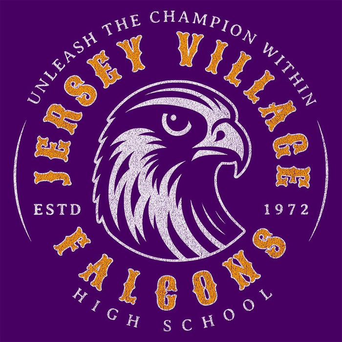 Close-up of Jersey Village High School Falcons Premium Purple Hoodie 211