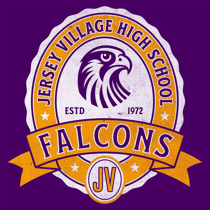 Close-up of Jersey Village High School Falcons Purple Classic Unisex T-shirt 213