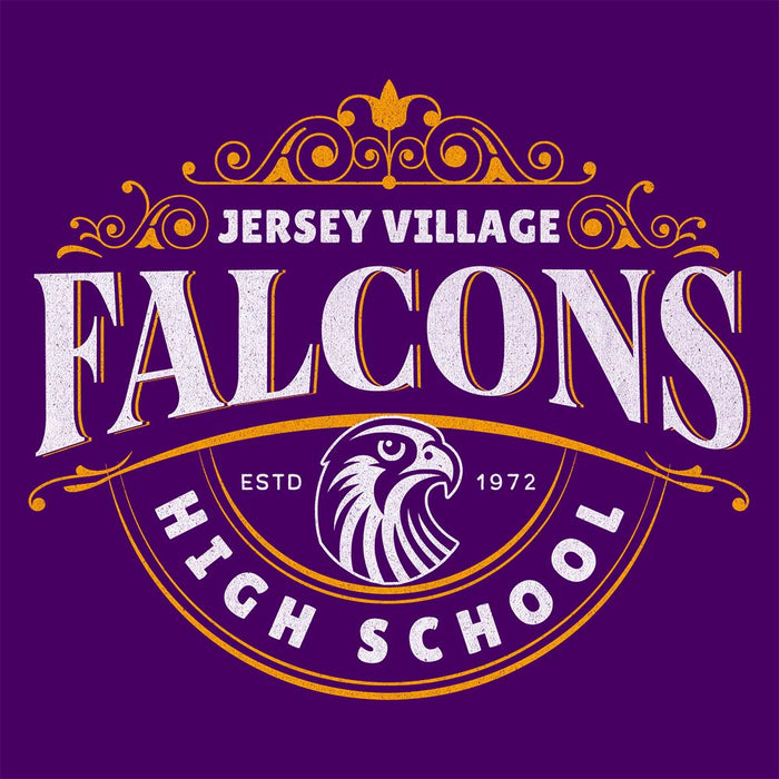 Close-up of Jersey Village High School Falcons Premium Purple Hoodie 214