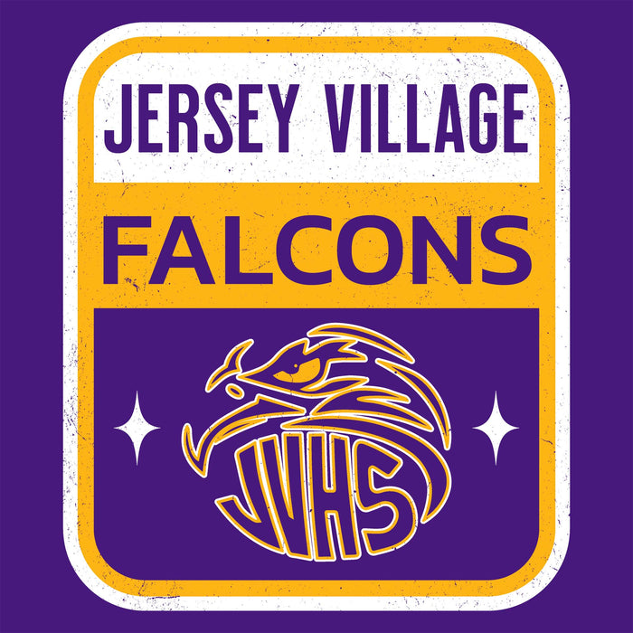 Close-up view of Jersey Village High School Falcons Purple Classic Unisex T-shirt 001