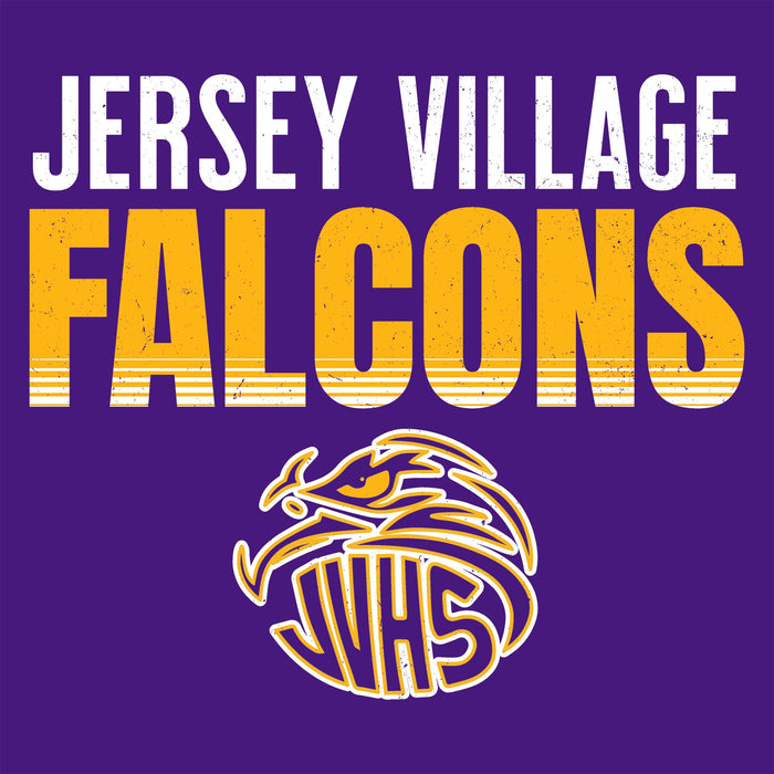 Close-up view of Jersey Village High School Falcons Purple Classic Unisex T-shirt 024