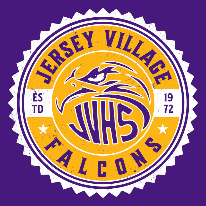 Close-up view of Jersey Village High School Falcons Purple Classic Unisex T-shirt 203
