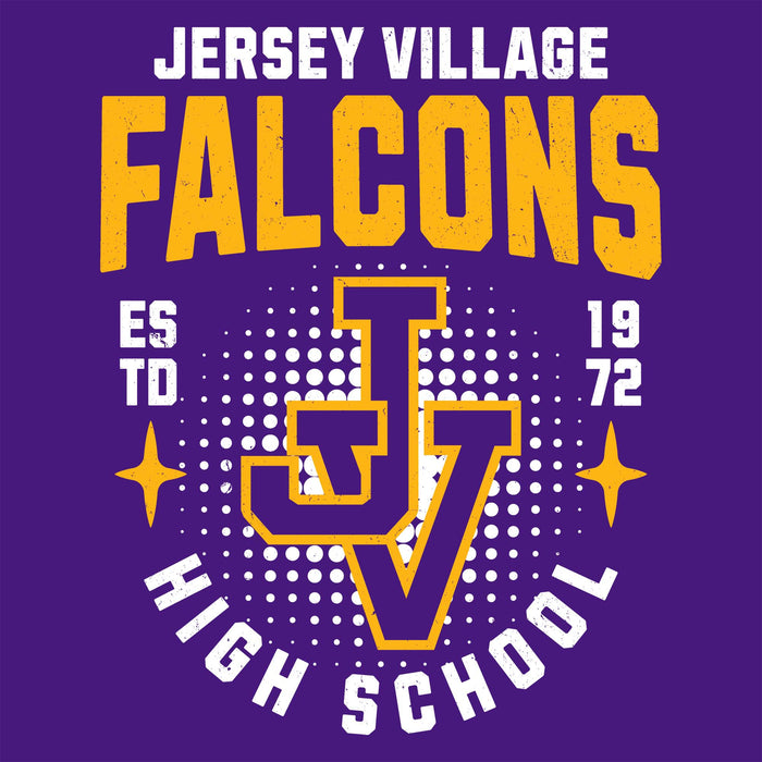 Close-up view of Jersey Village High School Falcons Purple Classic Unisex T-shirt 204
