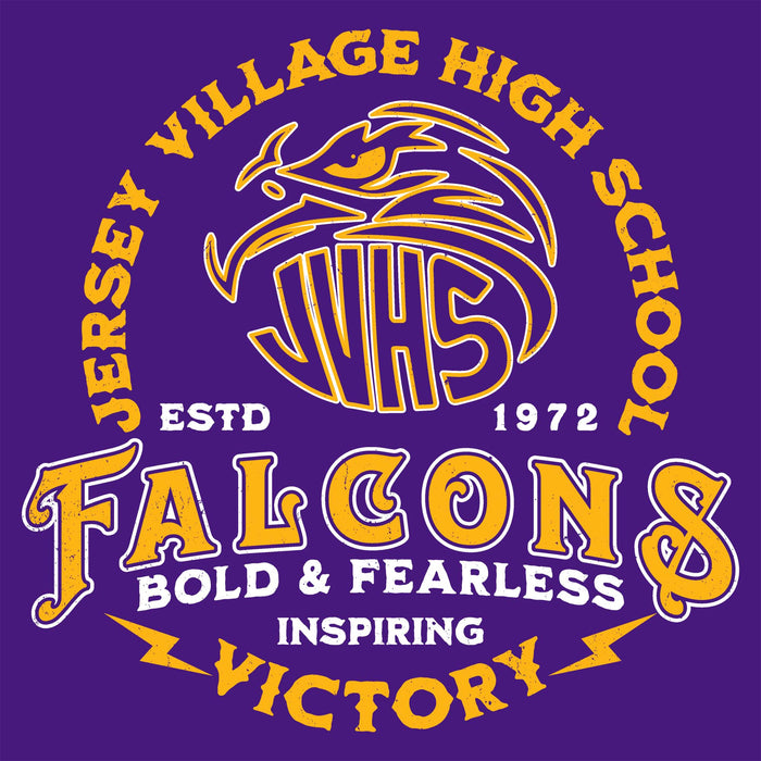 Close-up view of Jersey Village High School Falcons Purple Classic Unisex T-shirt 206