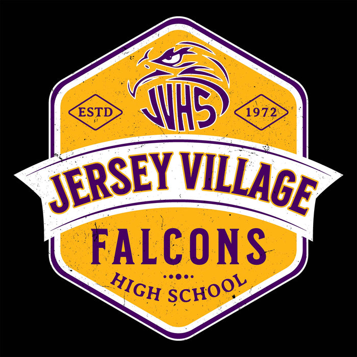 Close-up view of Jersey Village High School Falcons Unisex 3/4 Sleeve Raglan T-shirt 209