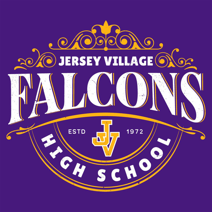 Close-up view of Jersey Village High School Falcons Purple Classic Unisex T-shirt 211